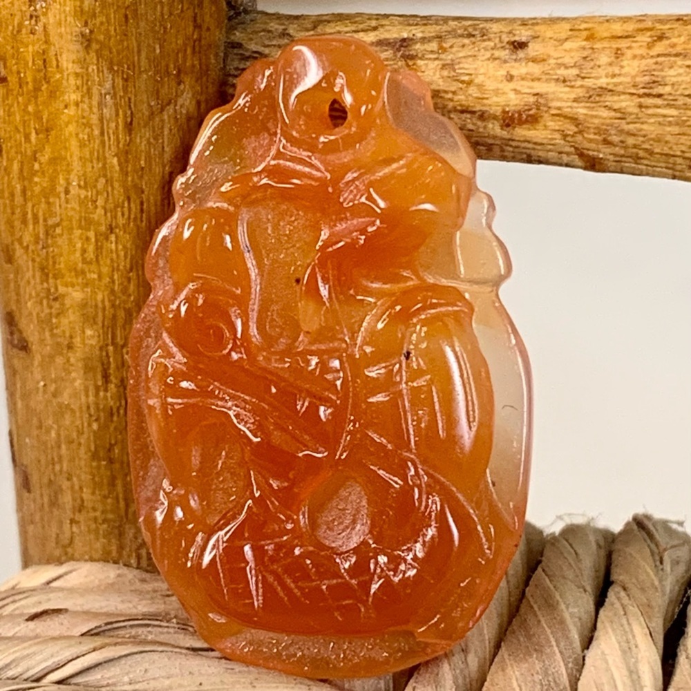 Carnelian Agate Guan Gong Dragon Pendant Amulet Vintage Red Crystal Carved Beast